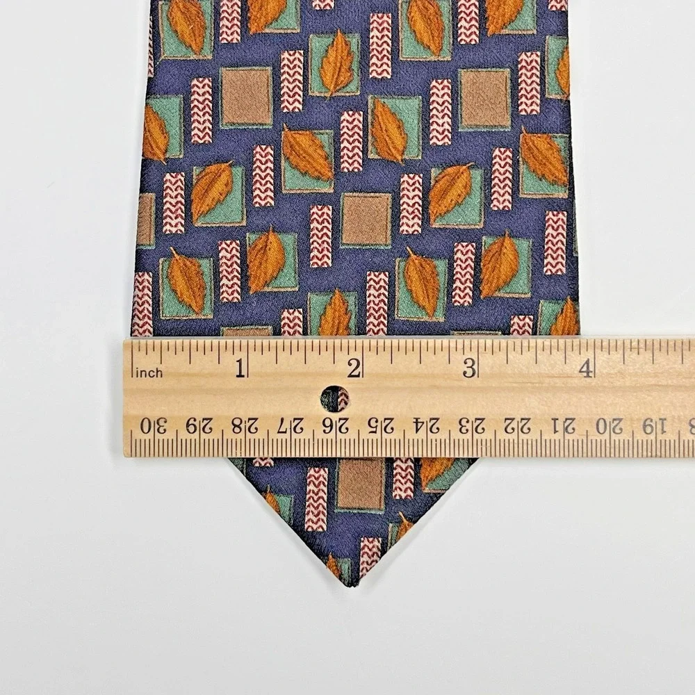 Vintage Chaps Ralph Lauren Silk Men's Necktie Geometric Leaves Fall Autumn USA‎
